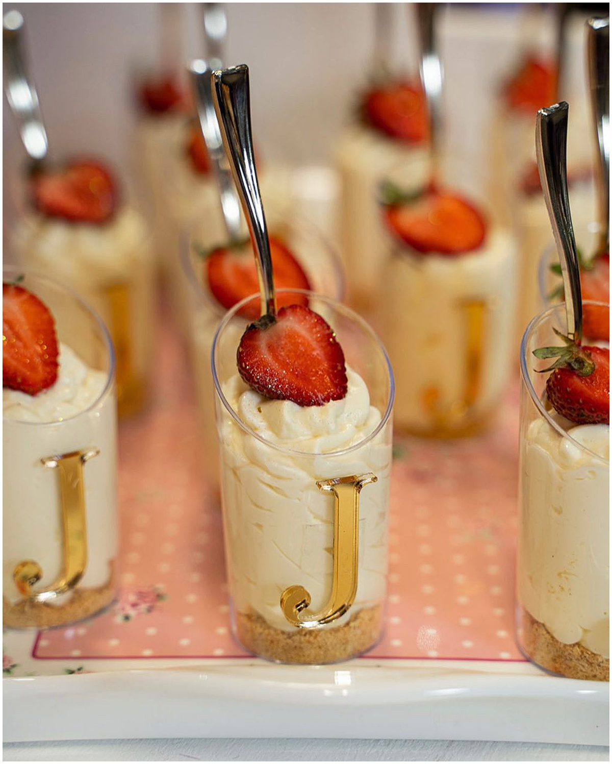 Individual cheesecake desserts with strawberries at a Palm Beach County wedding