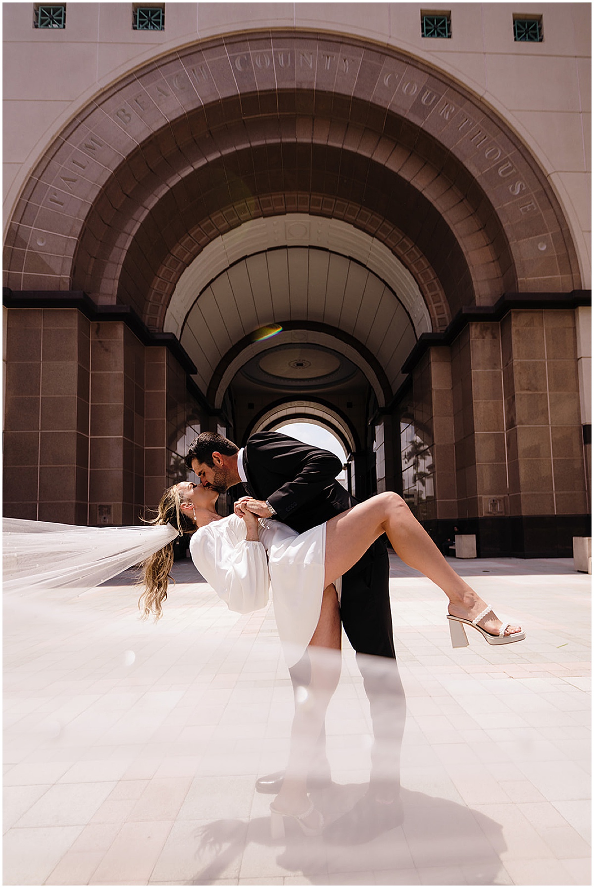 Bride and groom at their Palm Beach County courthouse wedding