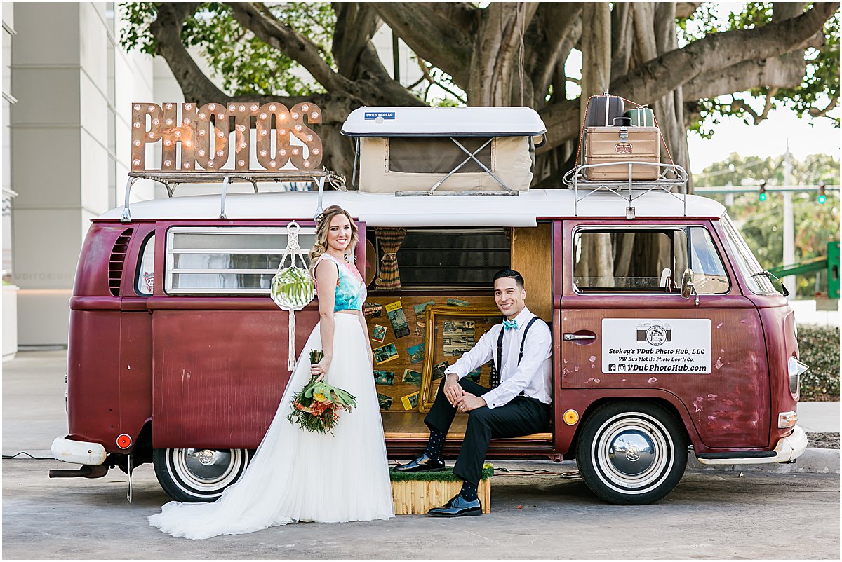 VW Bus Photo Booth at a Boho Tropical Wedding | Norton Museum of Art | Palm Beach, FL | Married in Palm Beach | www.marriedinpalmbeach.com | Blink & Co Photography