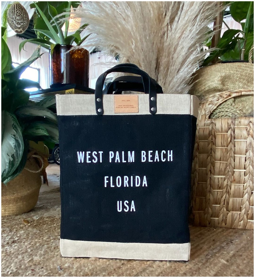 Reusable Jute Bag | Perfect Palm Beach Themed Gifts | West Palm Beach Gift Ideas | Palm Beach, FL | Married in Palm Beach | www.marriedinpalmbeach.com | Quinn at Grandview Public Market